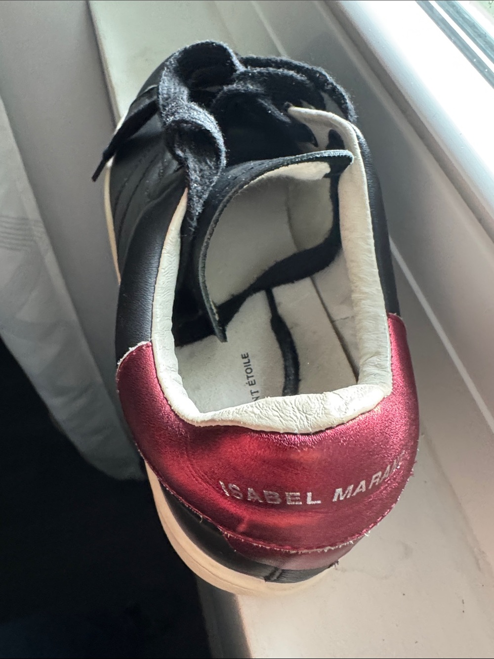 Isabel Marant Black leather Sneakers with Metallic Burgundy Heel